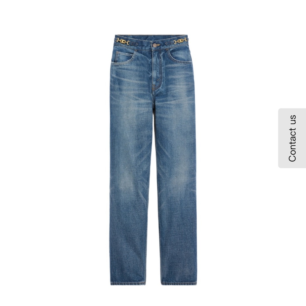 Celine Straight-Leg Jeans with Gold Accents, size 25